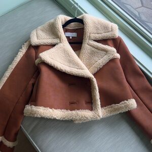 L'Academie Brown and Cream Shearling Jacket